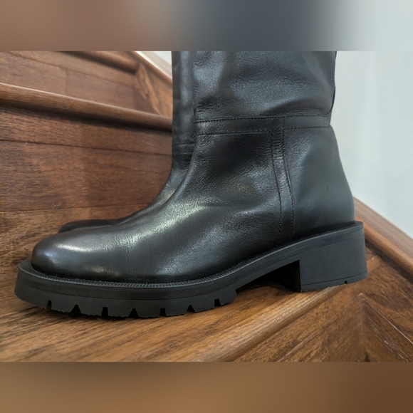 Women's Zara Black vegan Leather Low Heel Knee High Boots SZ 41 pull-on fit. - Picture 9 of 12